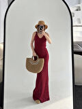 Örgülü Uzun Triko Elbise - Bordo