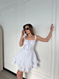 Mini Askılı Elbise - Beyaz