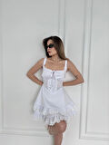 Mini Askılı Elbise - Beyaz