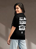 Kadın Baskılı Oversize T-shirt - Siyah