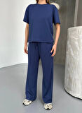 Osy Modal Yumuşak Dokulu Kumaş Kısa Kollu Bluz Rahat Pantalon ikili Takım- Lacivert