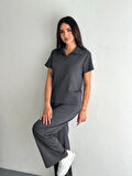 Osy Modal Yumuşak Dokulu Kumaş Kısa Kollu Yakalı T-shirt Pantalon ikili Takım- Antrasit