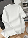 20/1 Penye Compack Baskılı Oversize Bisiklet Yaka Kısa Kol Yazlık T-shirt - Beyaz