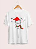 Ren Geyiği baskılı Noel İçin T-shirt - Beyaz