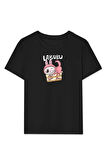 Kız Labubu Çocuk Baskılı T-Shirt - Siyah