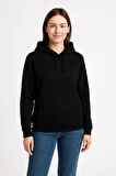 Kadın Üç İplik Kapüşonlu Kanguru Çepli SweatShirt hoodie - Siyah