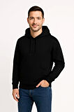 Erkek Üç İplik Kapüşonlu Kanguru Cepli SweatShirt hoodie - Siyah