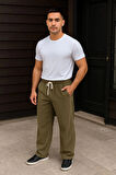 Erkek Fitilli Kadife Cepli Buggy Pantolon Oversize Rahat Kalıp - Haki
