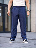 Erkek Keten Cepli Çıma Dikişli jogger Buggy Pantalon Rahat kalıp - Lacivert