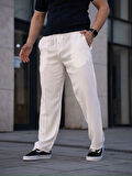 Erkek Keten Cepli Çıma Dikişli jogger Buggy Pantalon Rahat kalıp - Beyaz