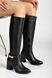 Jeoli Siyah Cilt Topuklu Çizme