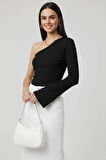 Tek Omuzlu Basic Bluz Siyah T4275