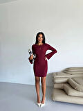 Prenses kol esnek kumaş elbise bordo f2334