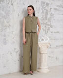 Broşlu yelek pantolon takım haki s255821