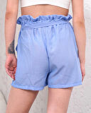 Kuşaklı keten şort mavi s255265