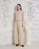 Broşlu yelek pantolon takım bej s255821