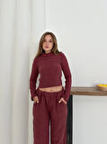 Balıkçı yaka örme takım bordo st265865