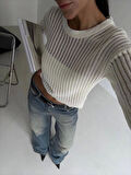 Triko transparent bluz beyaz