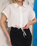 Sıfır kollu bağlamalı crop gömlek beyaz s255359