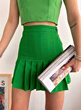 Pileli düğmeli etek açık yeşil s24811