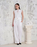 Broşlu yelek pantolon takım beyaz s255821