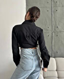 Yanı kemer detaylı crop gömlek siyah s4009