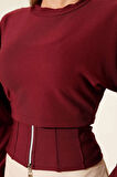 Fitilli Bisiklet Yaka İkili Bluz bordo T4341
