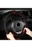 Toyota Corolla 2007-2012 Uyumlu Alkantara Nubuk Dikmeli Direksiyon Kılıfı Kırmızı Yüzüklü