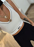 Beyaz Baskılı Crop
