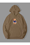 Üç İplik Anime Kedi Baskılı Unisex Kemik Kanguru Cepli Kapüşonlu Sweatshirt Hoodie | M