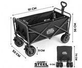 Camp Steel 100 Litre Fren Sistemli, Rulmanlı, Kalın Teker, XXL Boy Katlanır Vagon (91x50x56 cm) Plaj Taşıma ve Kamp Piknik Arabası - Siyah