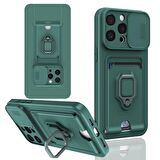 Apple iPhone 15 Pro Kılıf Zuma Kartvizitli Yüzüklü Boyun Askılı Silikon Kapak + Ekran Koruma