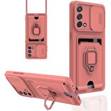 Oppo A74 4G Kılıf Zuma Kartvizitli Yüzüklü Boyun Askılı Silikon Kapak + Ekran Koruma