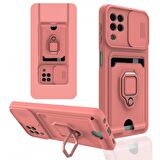 Samsung Galaxy M32 Kılıf Zuma Kartvizitli Yüzüklü Boyun Askılı Silikon Kapak + Ekran Koruma