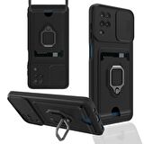 Samsung Galaxy A12 Kılıf Zuma Kartvizitli Yüzüklü Boyun Askılı Silikon Kapak + Ekran Koruma