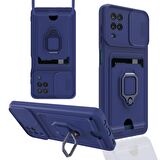 Samsung Galaxy A12 Kılıf Zuma Kartvizitli Yüzüklü Boyun Askılı Silikon Kapak + Ekran Koruma