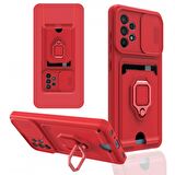 Samsung Galaxy A52 / A52S Kılıf Zuma Kartvizitli Yüzüklü Boyun Askılı Silikon Kapak + Ekran Koruma