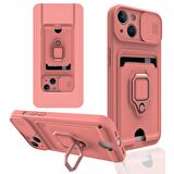 Apple iPhone 14 Kılıf Zuma Kartvizitli Yüzüklü Boyun Askılı Silikon Kapak + Ekran Koruma