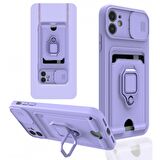 Apple iPhone 11 Kılıf Zuma Kartvizitli Yüzüklü Boyun Askılı Silikon Kapak + Ekran Koruma