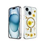 Apple iPhone 15 Uyumlu Kılıf Daisy Simli Magsafe Silikon Kapak