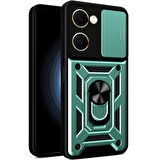 Vivo Y18 Kılıf Pars Lens Yüzüklü Silikon Magnetik Standlı Kamera Korumalı Kapak