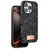 Apple İphone 16 Pro Kılıf Bright Zarif Boncuk İşlemeli Tasarım Simli Kapak