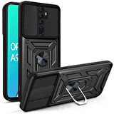 Oppo A9 2020 Kılıf Magnetik Standlı Kamera Korumalı Sürgülü Vega Kapak + Ekran Koruma
