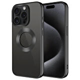 Apple iPhone 15 Pro Max Kılıf Tek Kamera Çerçeveli Logo Gösteren Omega Kapak