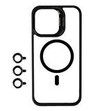 Apple iPhone 15 Pro Max Kılıf Magsafe Wireless Şarj Özellikli Standlı Magsafe Klon Lensli Kapak