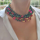 Yeşil Doğal Taş Kolye, Anyolit Kolye, Anyolit Yakut Choker, Renki Taş Choker, Tasarım Choker, Kadın Hediye