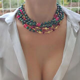 Yeşil Doğal Taş Kolye, Anyolit Kolye, Anyolit Yakut Choker, Renki Taş Choker, Tasarım Choker, Kadın Hediye