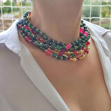 Yeşil Doğal Taş Kolye, Anyolit Kolye, Anyolit Yakut Choker, Renki Taş Choker, Tasarım Choker, Kadın Hediye