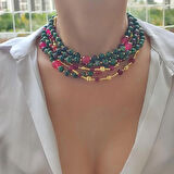 Yeşil Doğal Taş Kolye, Anyolit Kolye, Anyolit Yakut Choker, Renki Taş Choker, Tasarım Choker, Kadın Hediye