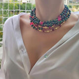 Yeşil Doğal Taş Kolye, Anyolit Kolye, Anyolit Yakut Choker, Renki Taş Choker, Tasarım Choker, Kadın Hediye